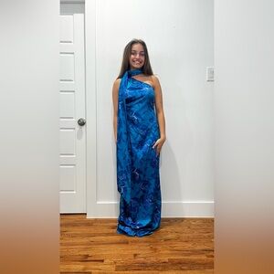 Vince Camuto Floral Mock Neck One-Shoulder Gown